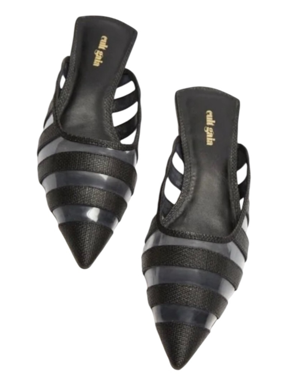cult gaia Black Pointed-Strap Mules